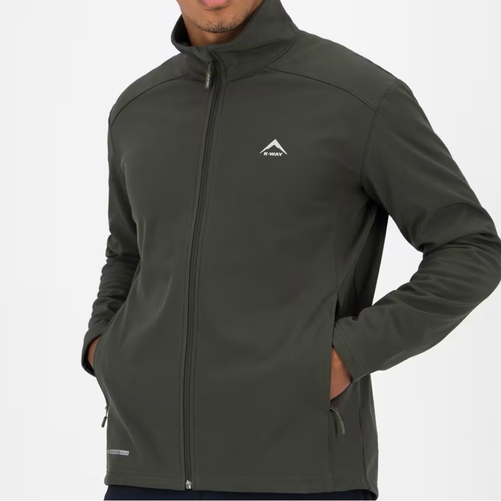 K-Way Felixx Eco Softshell Ovlie Green Full Zip Up Jacket Water Resistant Men